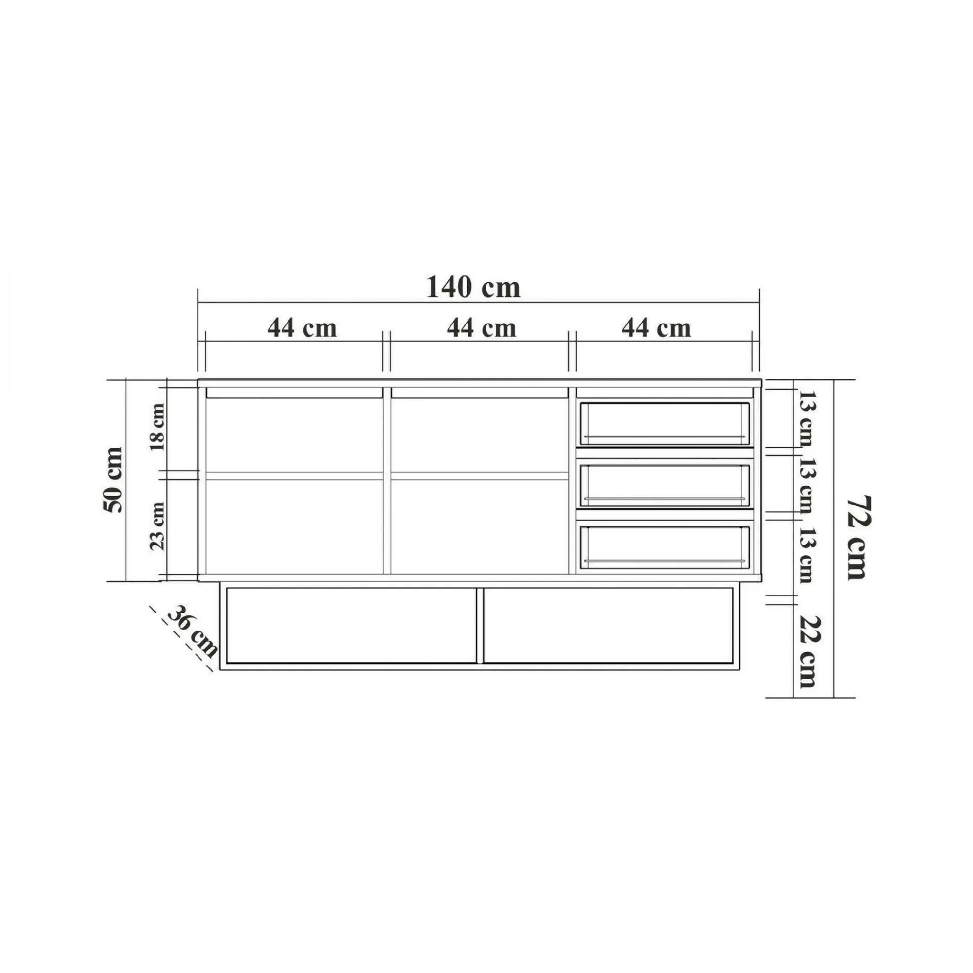 Credenza Kuwait, 140x36h72 cm, Noce e Nero<Dmora Best Sale