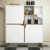 Credenza Londra, 100x30 h115 cm, Bianco e Noce<Dmora New
