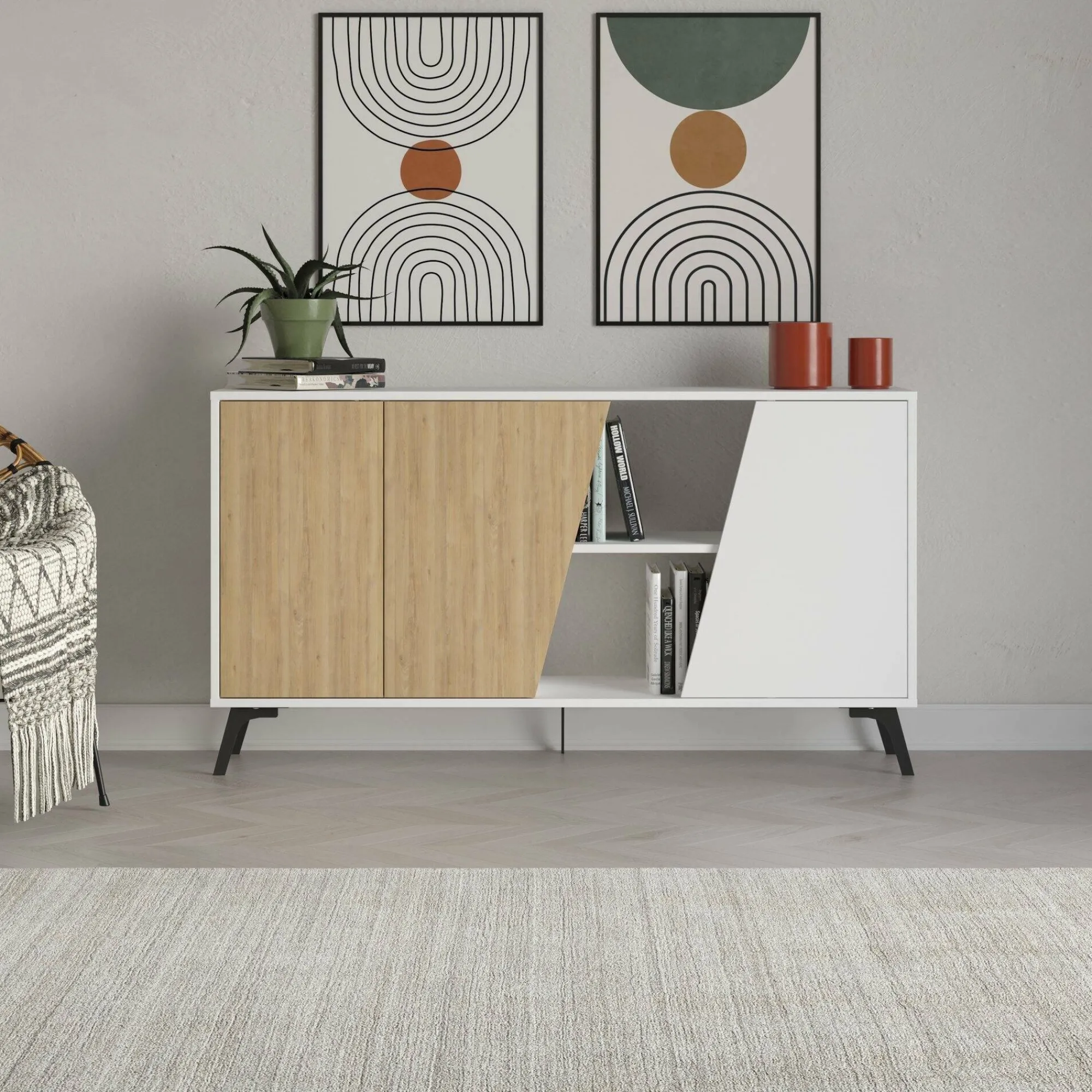 Credenza Margravi, 150x36 h82 cm, Quercia e Bianco<Dmora Online