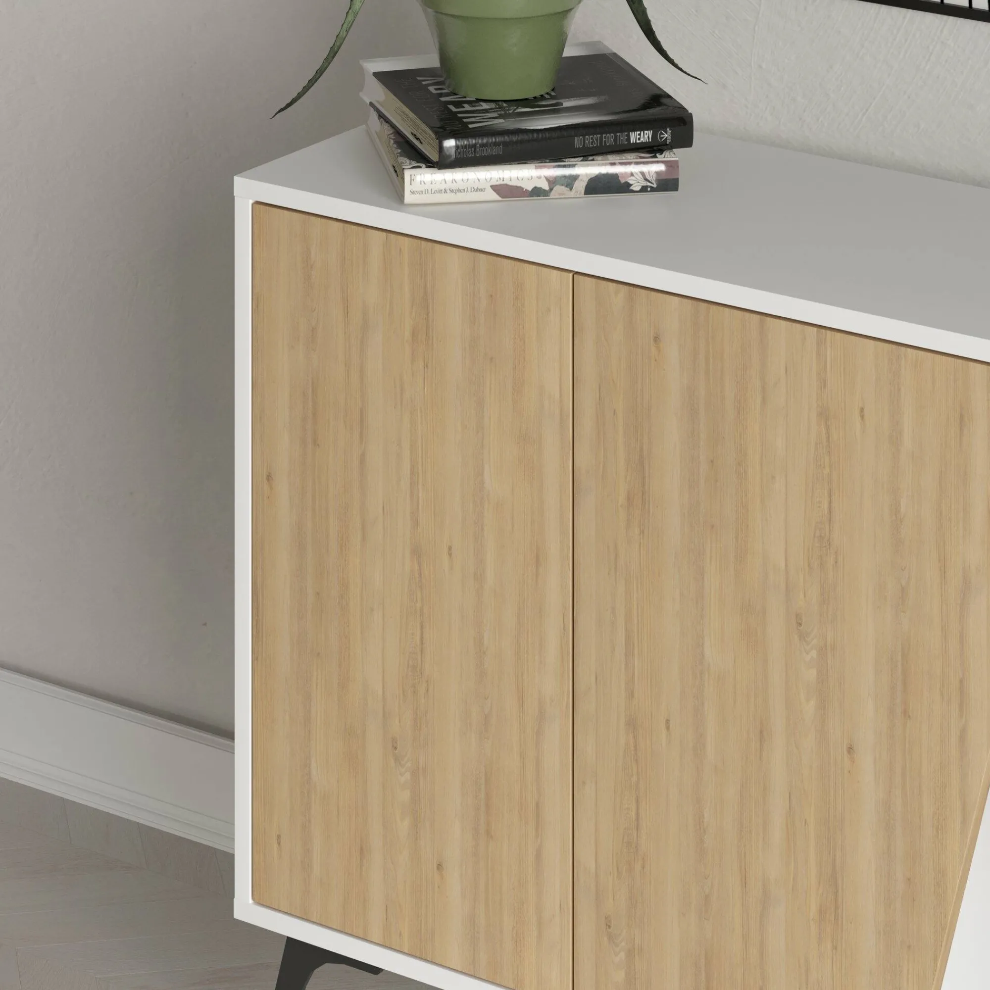 Credenza Margravi, 150x36 h82 cm, Quercia e Bianco<Dmora Online