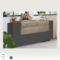 Credenza Muscari, cm 160x45h86, Antracite e Acero<Dmora Flash Sale