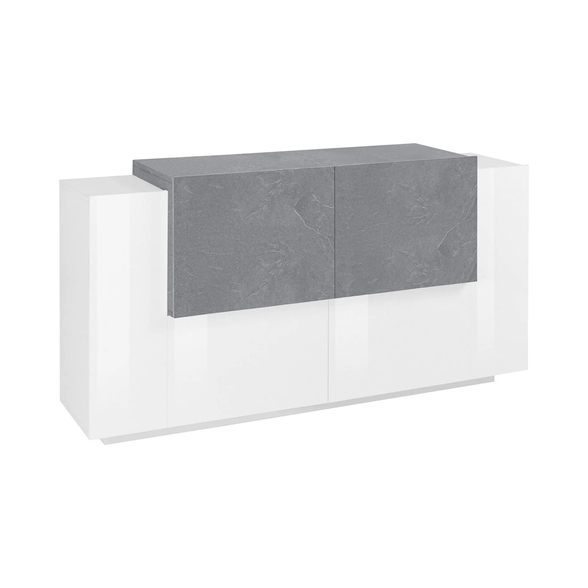 Credenza Muscari, cm 160x45h86, Bianco lucido e Cemento<Dmora Cheap