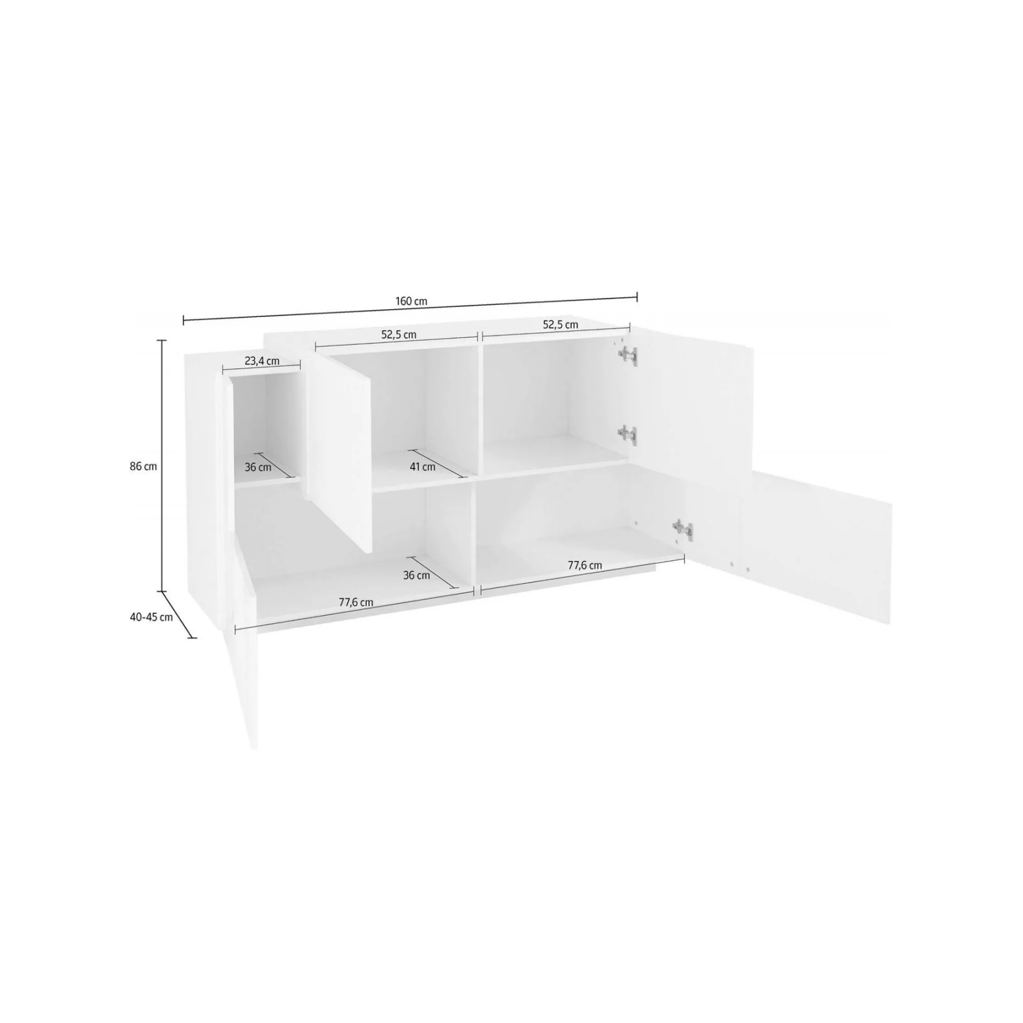Credenza Muscari, cm 160x45h86, Bianco lucido e Cemento<Dmora Cheap