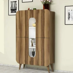 Credenza Novella, 93x32h144 cm, Noce e Bianco<Dmora Clearance