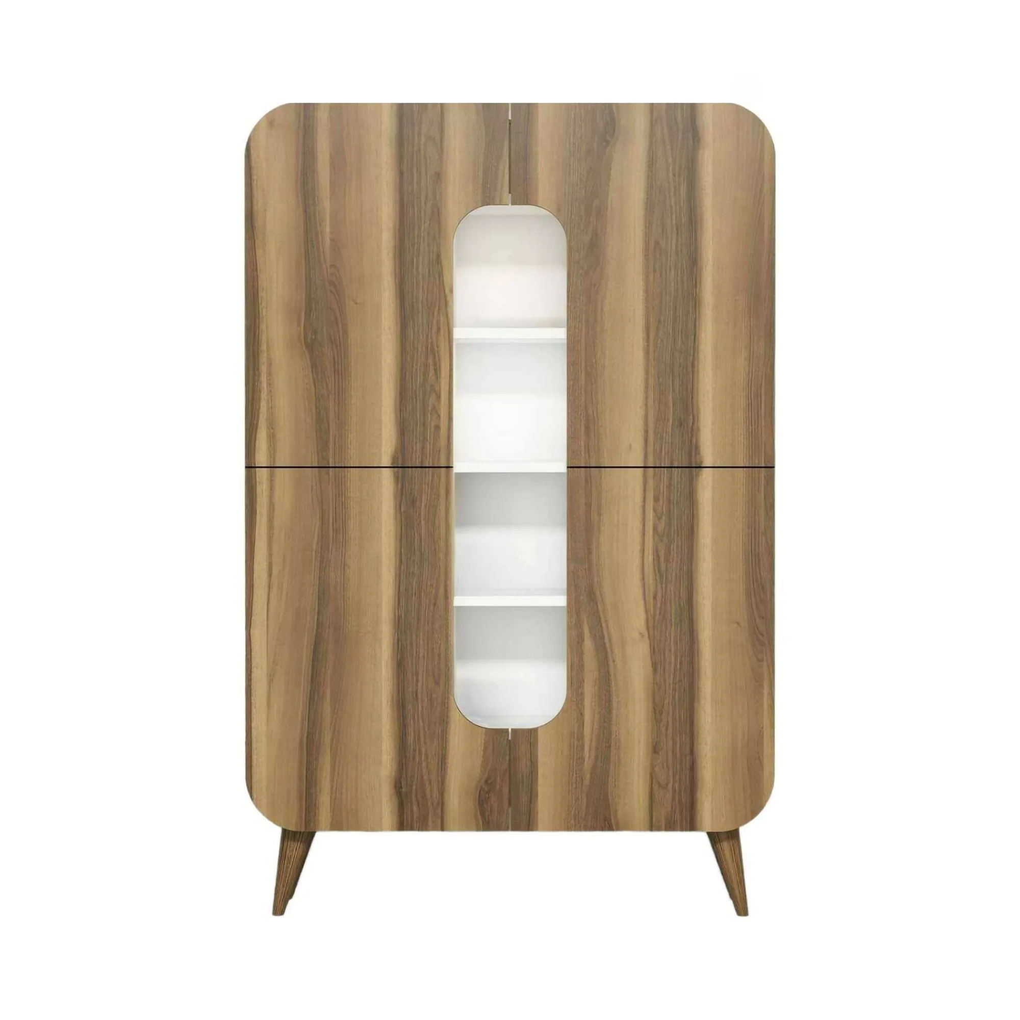 Credenza Novella, 93x32h144 cm, Noce e Bianco<Dmora Clearance
