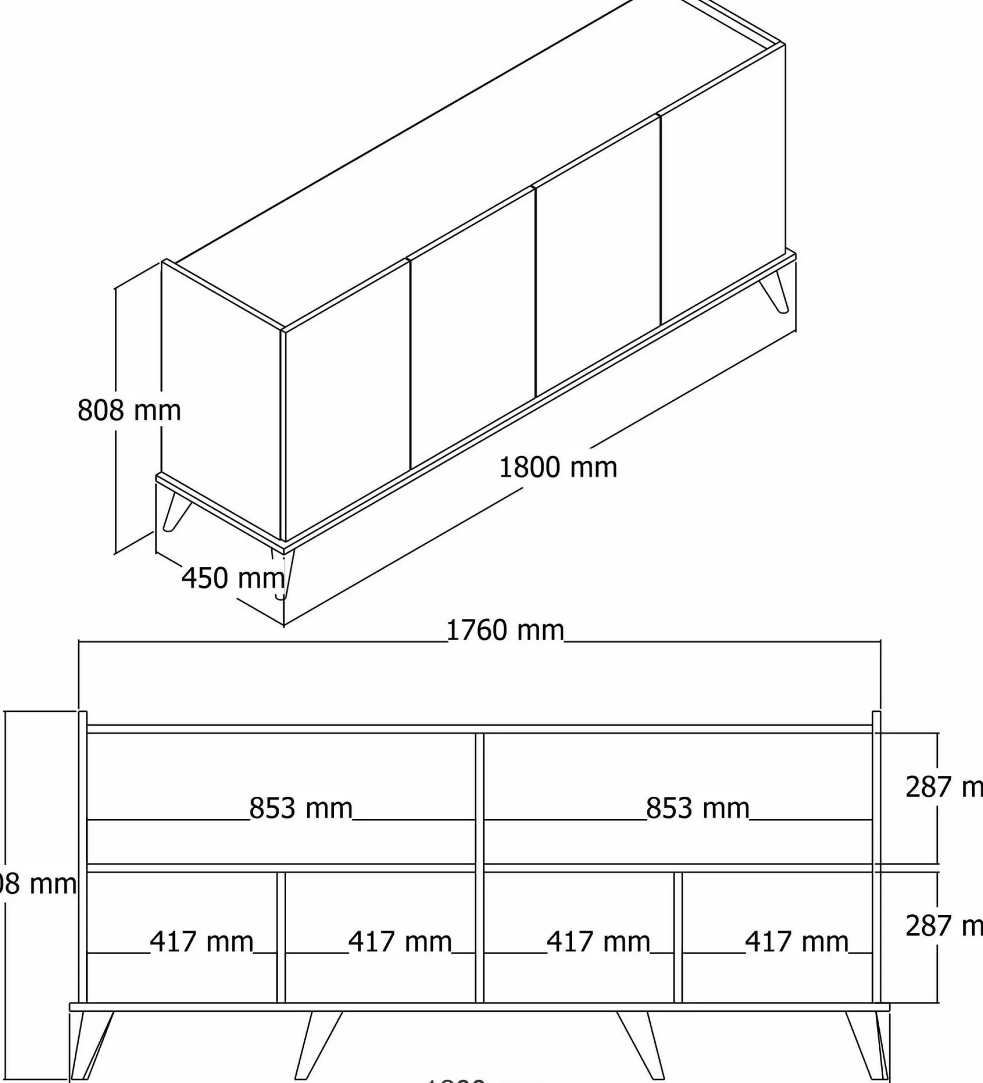 Credenza Paine, 180x45 h81 cm,<Dmora Fashion