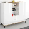 Credenza Scirocco, cm 120x40h133, Bianco lucido e Acero<Dmora Clearance