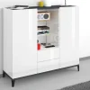 Credenza Scirocco, cm 120x40h133, Bianco lucido e Ardesia<Dmora Cheap