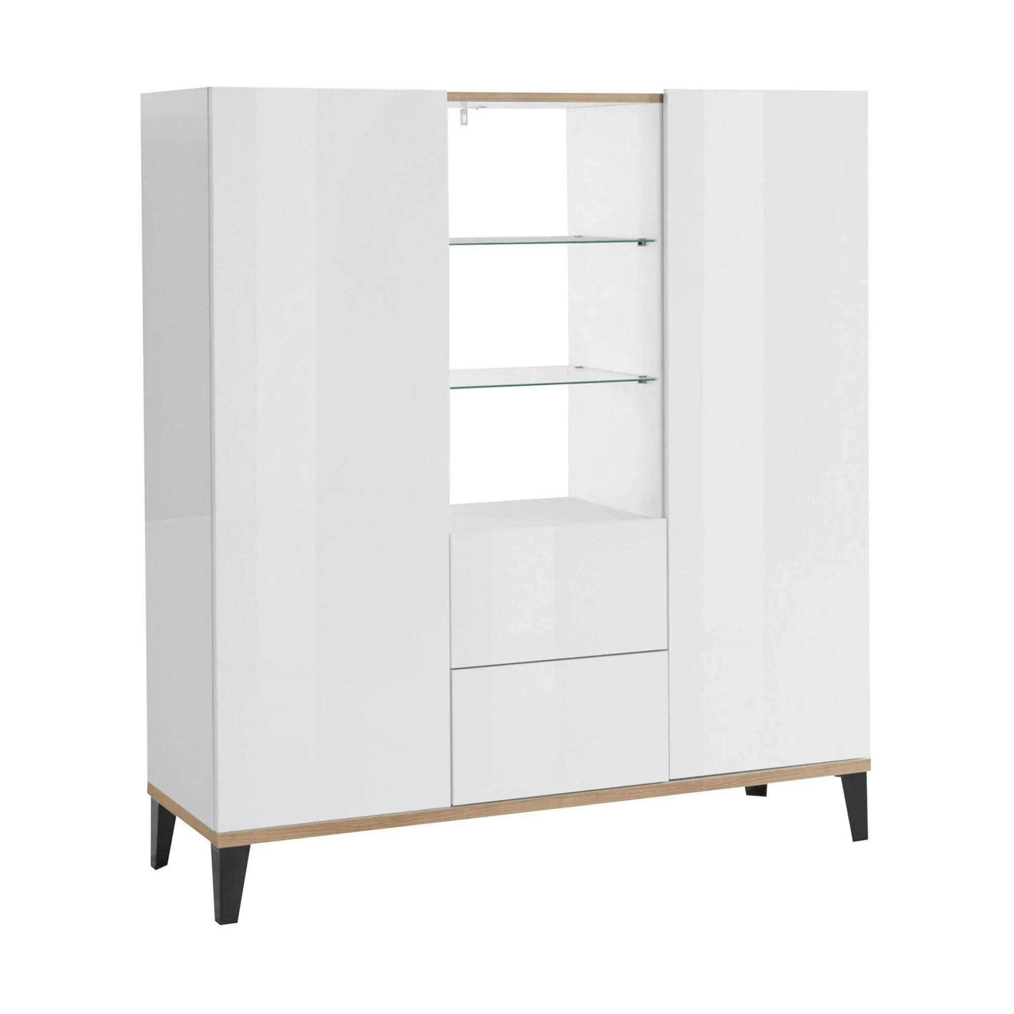 Credenza Scirocco, cm 120x40h133, Bianco lucido e Acero<Dmora Clearance