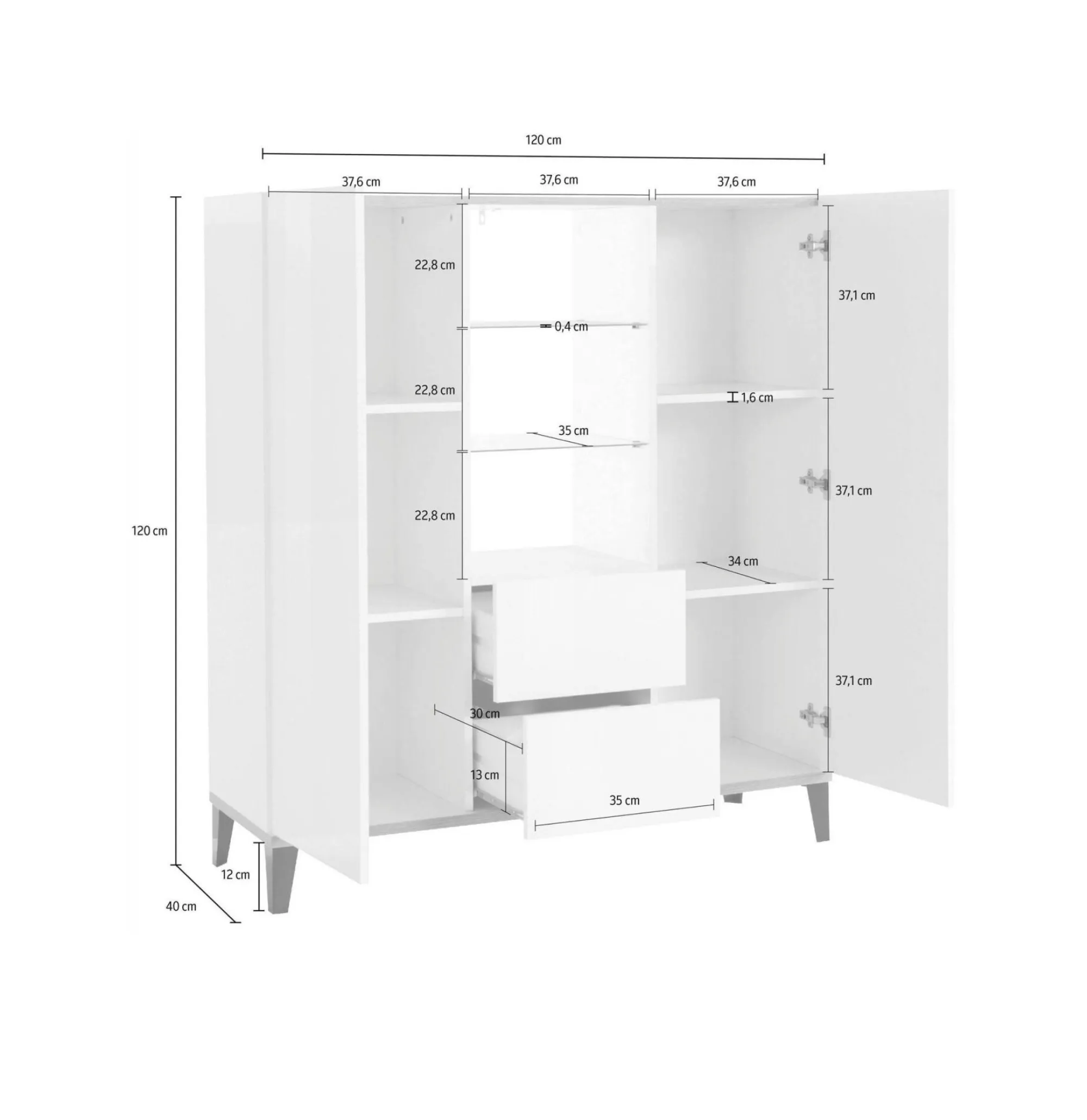 Credenza Scirocco, cm 120x40h133, Bianco lucido e Acero<Dmora Clearance
