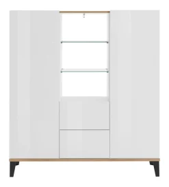 Credenza Scirocco, cm 120x40h133, Bianco lucido e Acero<Dmora Clearance