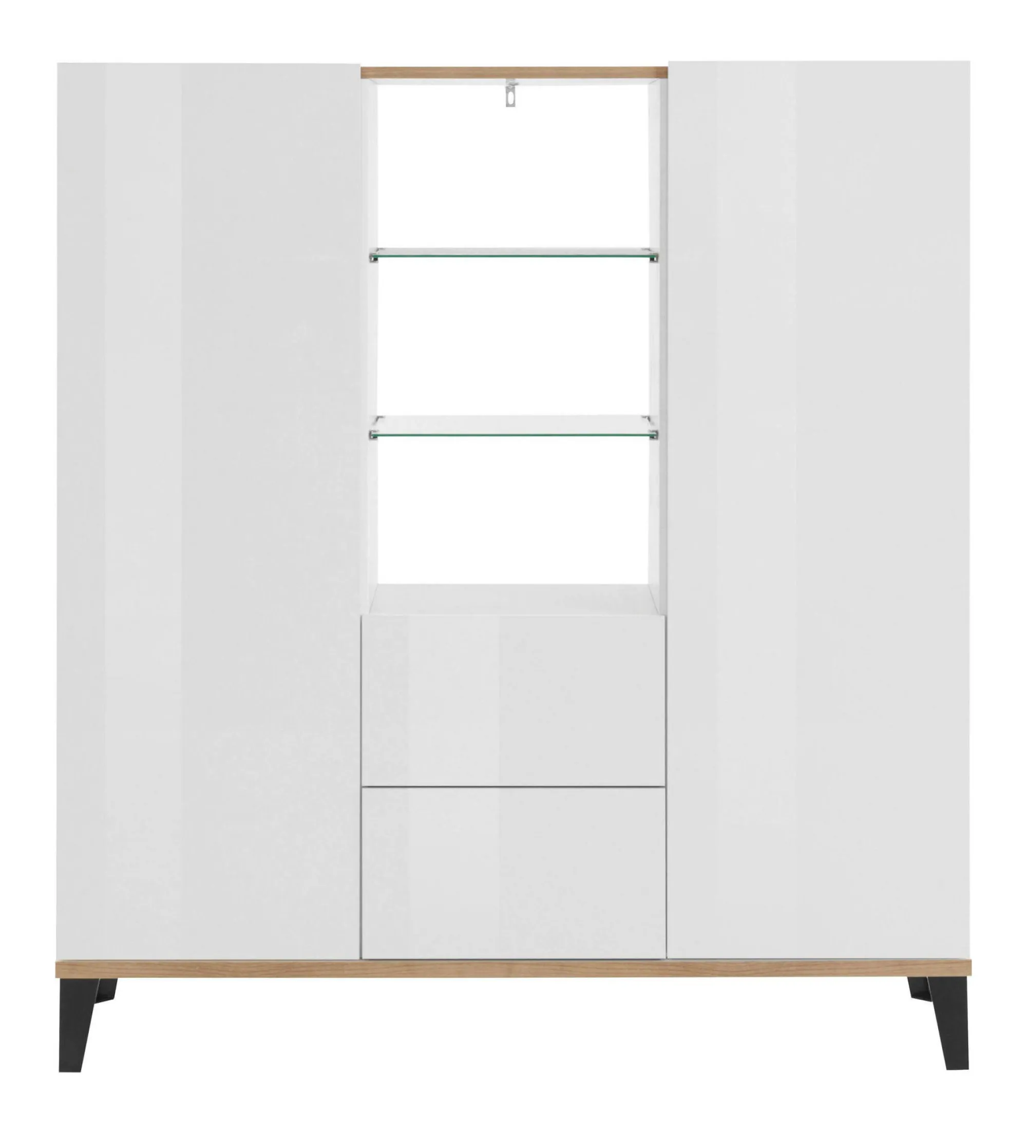 Credenza Scirocco, cm 120x40h133, Bianco lucido e Acero<Dmora Clearance