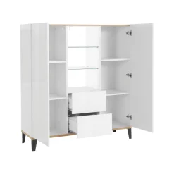 Credenza Scirocco, cm 120x40h133, Bianco lucido e Acero<Dmora Clearance