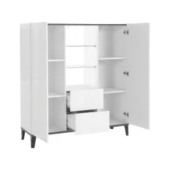 Credenza Scirocco, cm 120x40h133, Bianco lucido e Ardesia<Dmora Cheap