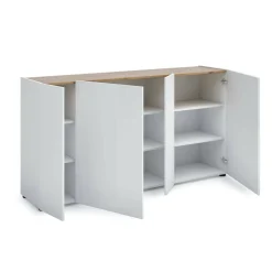 Credenza Talassa, 174x40h92 cm, Bianco lucido e Rovere<Dmora Discount