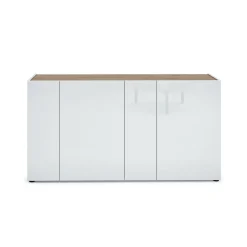 Credenza Talassa, 174x40h92 cm, Bianco lucido e Rovere<Dmora Discount