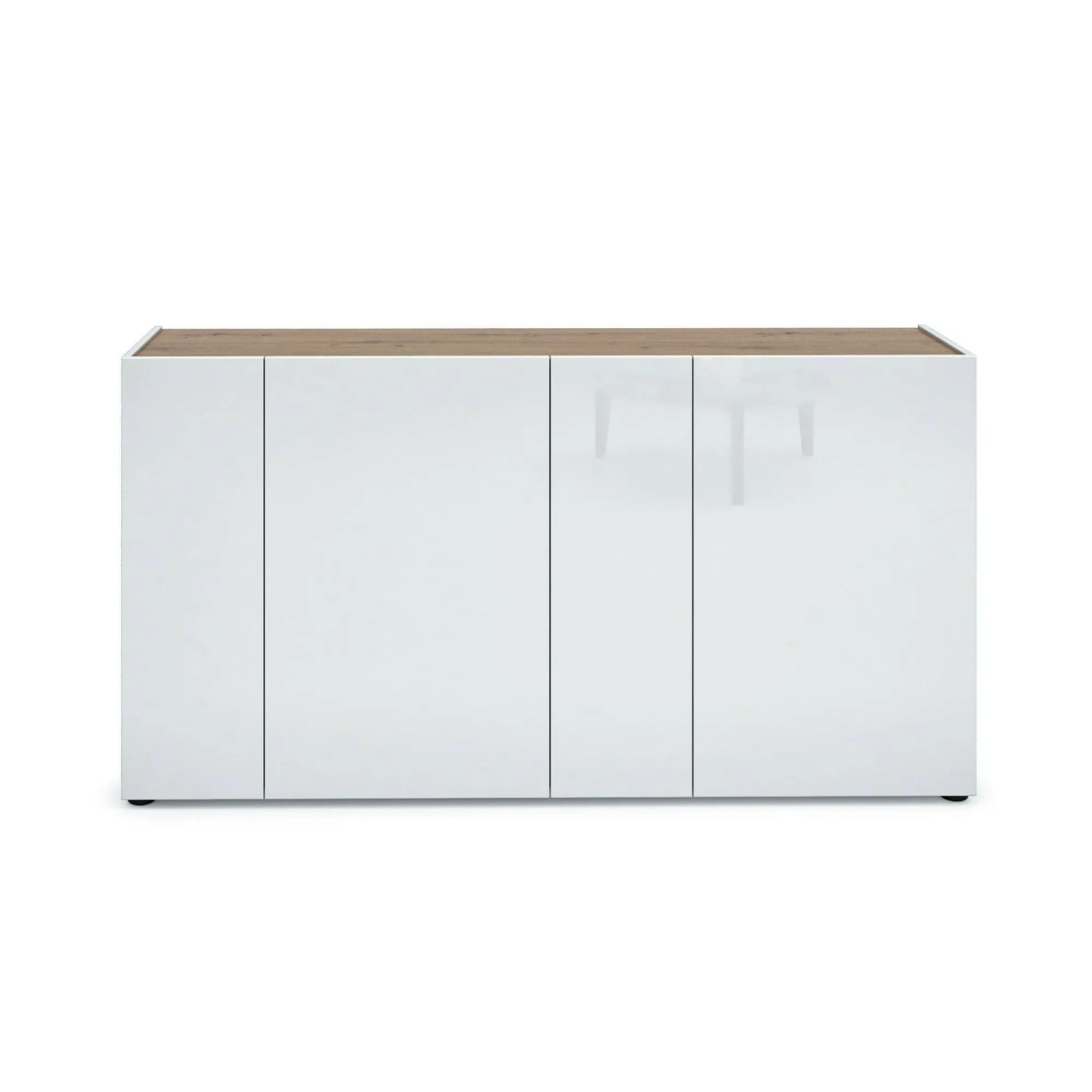 Credenza Talassa, 174x40h92 cm, Bianco lucido e Rovere<Dmora Discount
