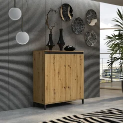 Credenza Tokyo, 100x40h110 cm, Bianco lucido e Antracite<Dmora Shop