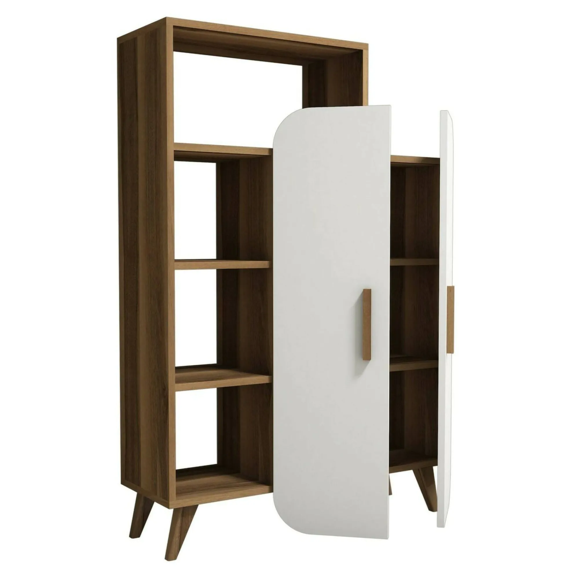 Credenza Tormalina, 90x32h132 cm, Noce e Bianco<Dmora Fashion