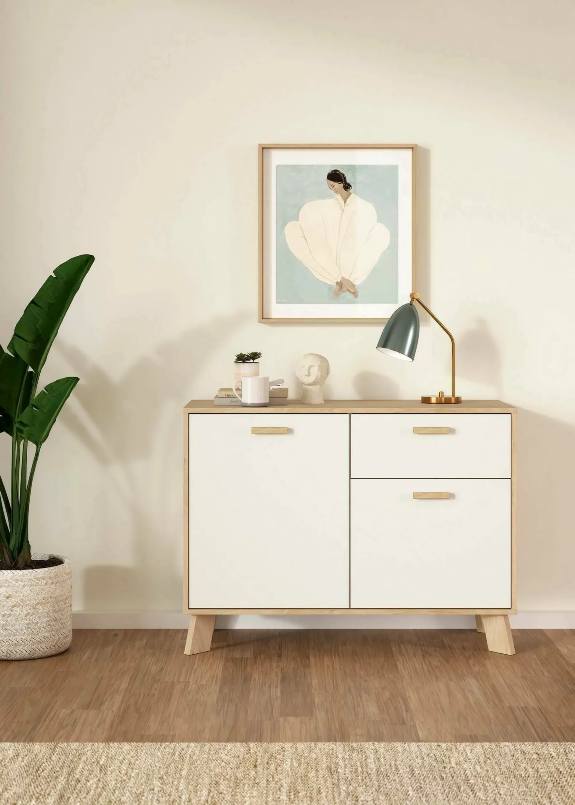 Credenza Tulo, 39x99 h73 cm, Rovere e Bianco<Dmora New