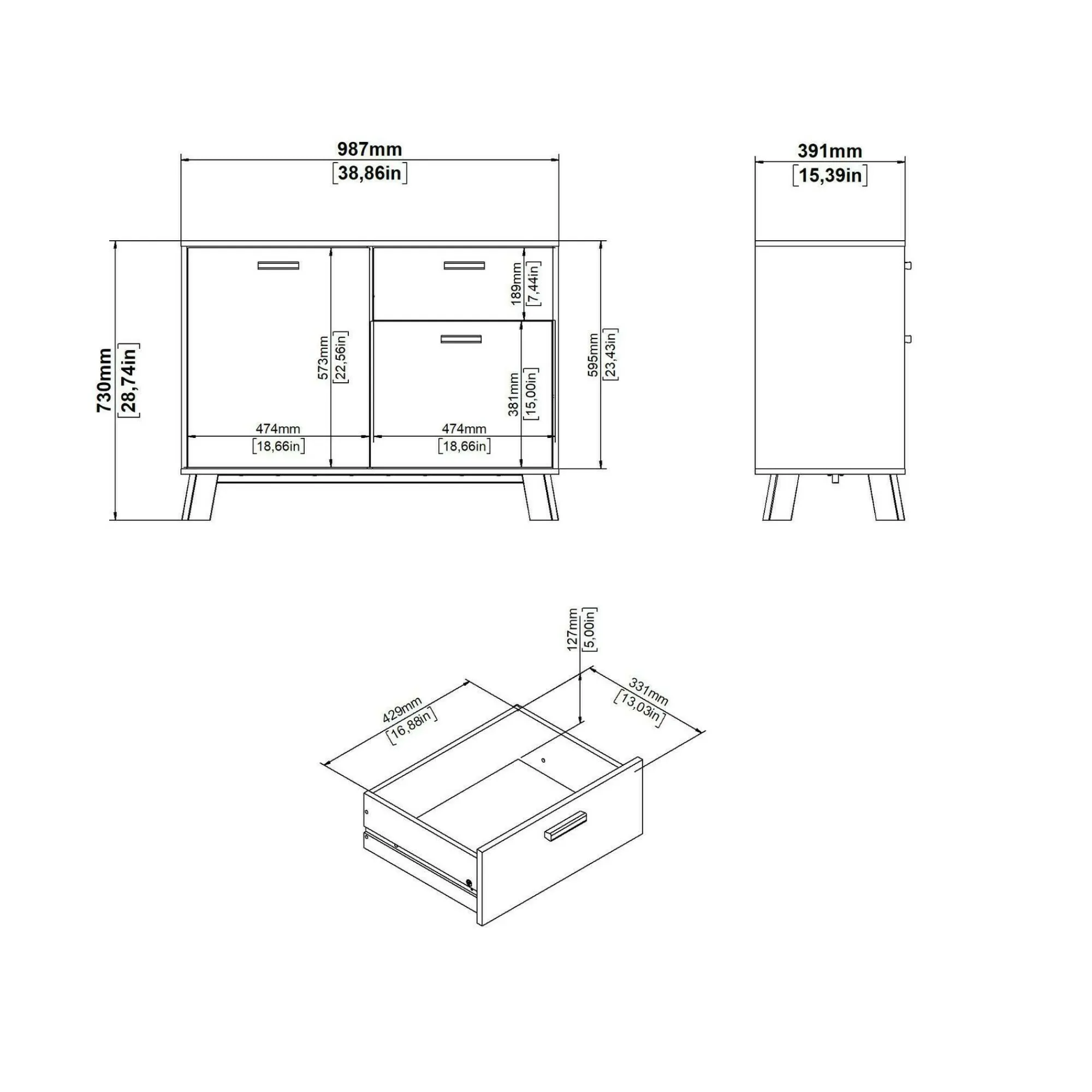 Credenza Tulo, 39x99 h73 cm, Rovere e Bianco<Dmora New