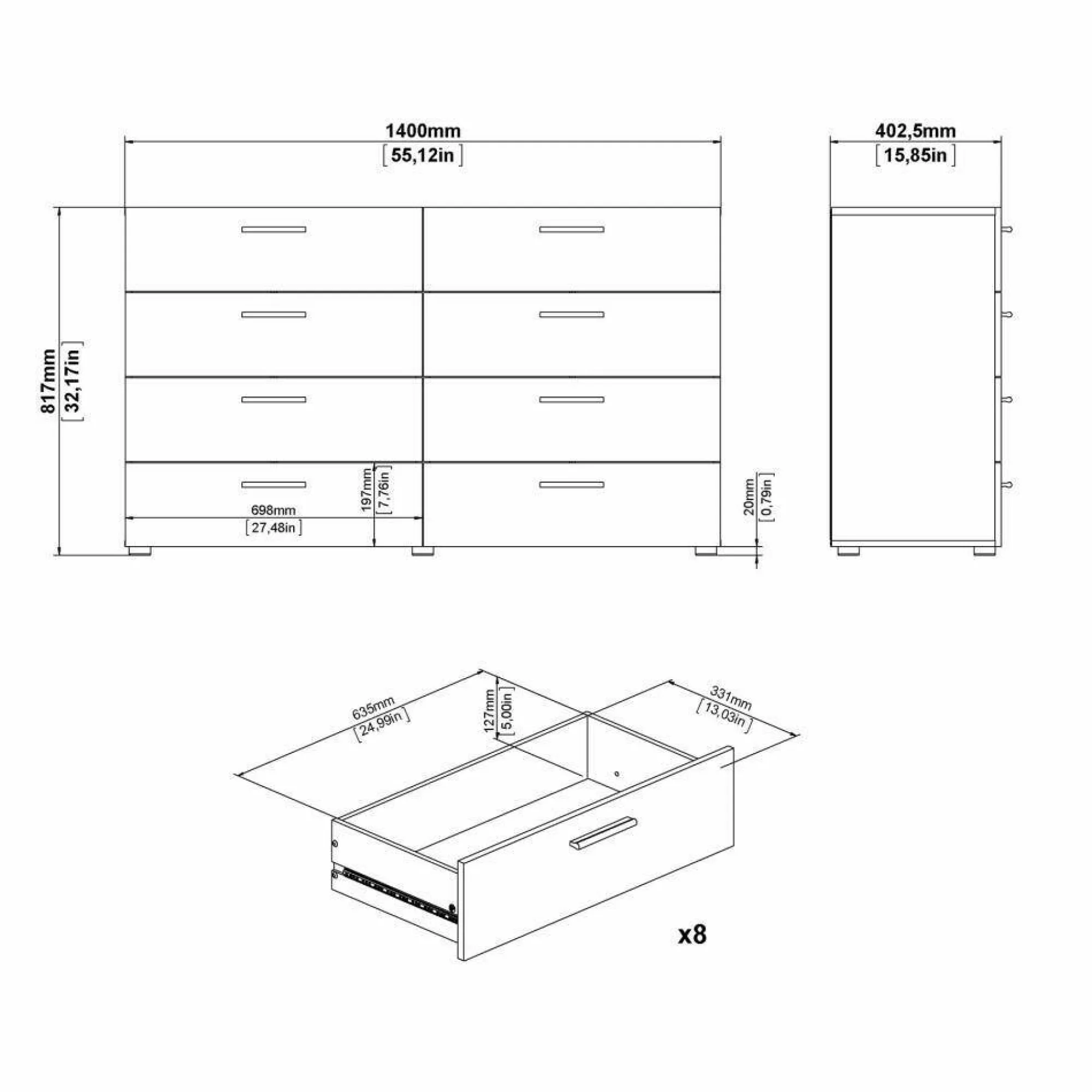 Credenza Urduja, 40x140 h82 cm,<Dmora Cheap