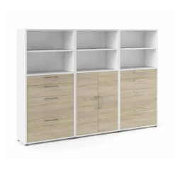Credenza Vinovo, 267x40 h186 cm, Bianco e Quercia<Dmora Online