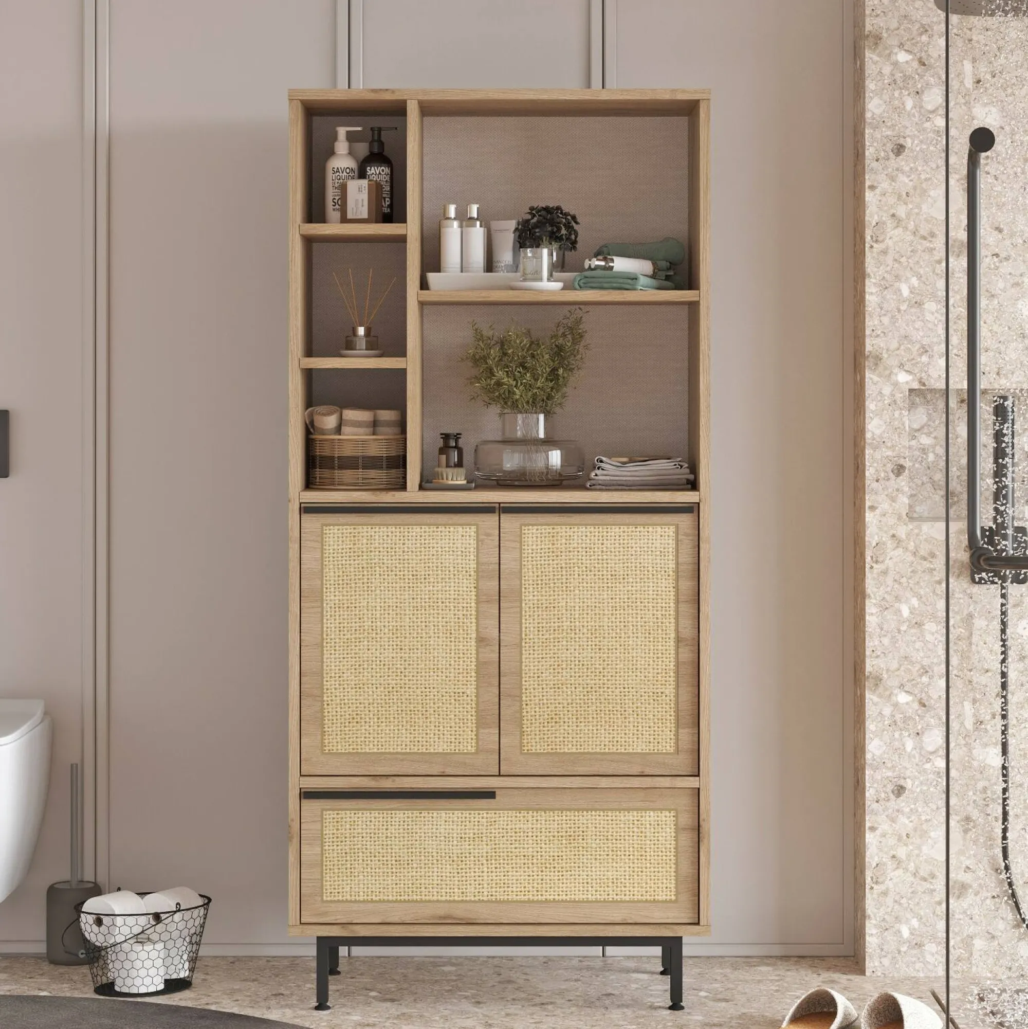 Credenza Vinta, 75x36 h162 cm, Noce e Quercia<Dmora Best
