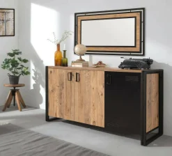 Credenza Yvonne, 140x45h80 cm, Quercia e Nero<Dmora New