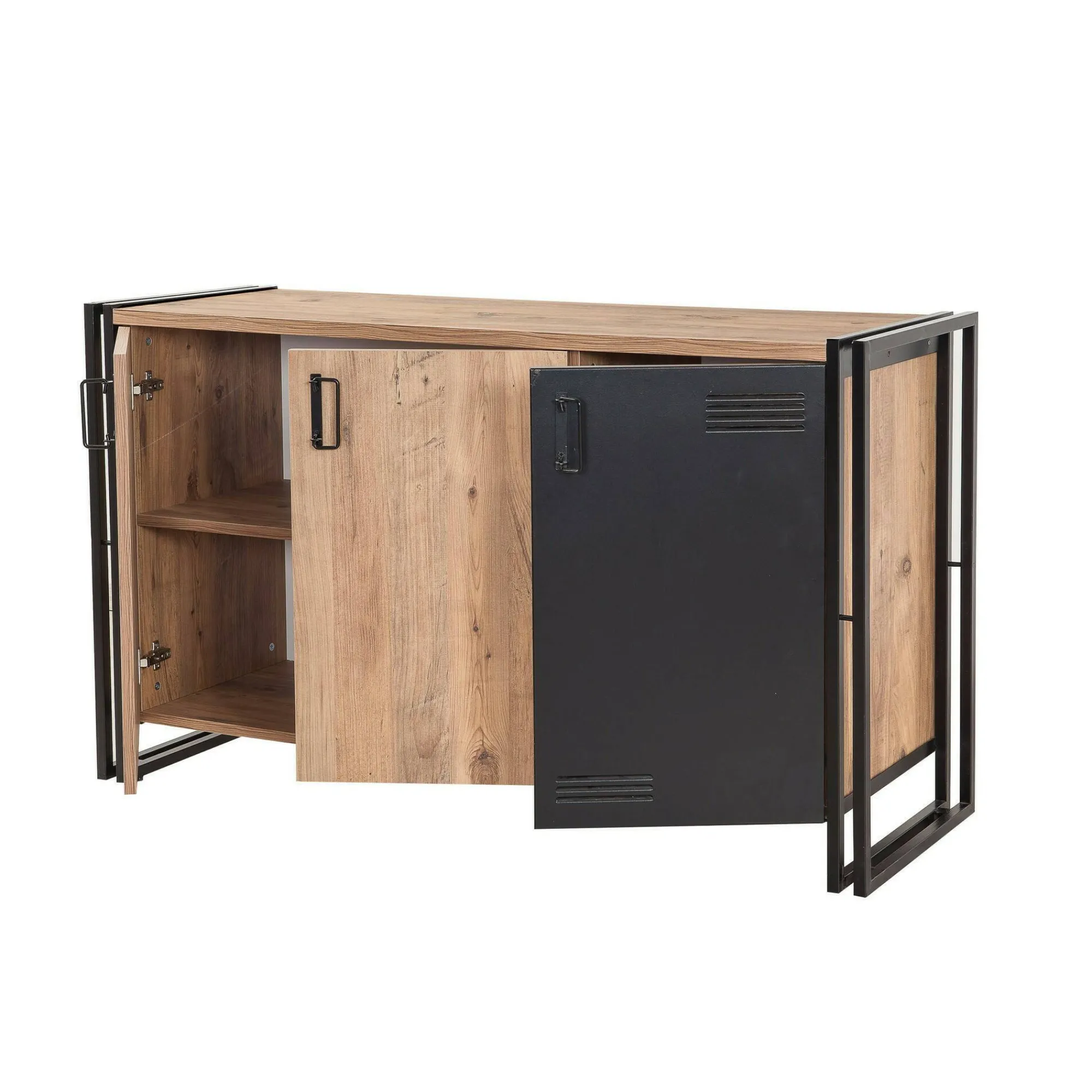 Credenza Yvonne, 140x45h80 cm, Quercia e Nero<Dmora New