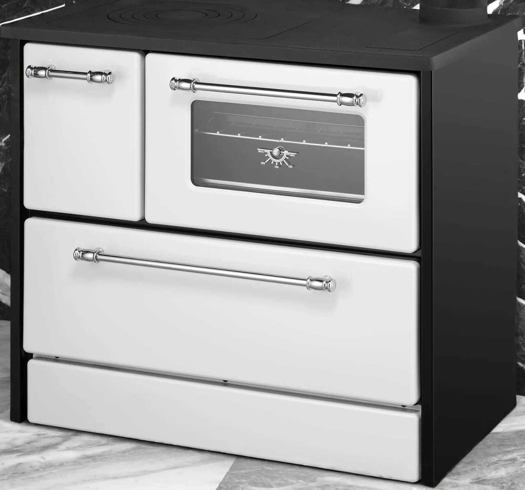Cucina a legna Andalo, 87x51 h79 cm, Bianco e Nero<Dmora Best Sale