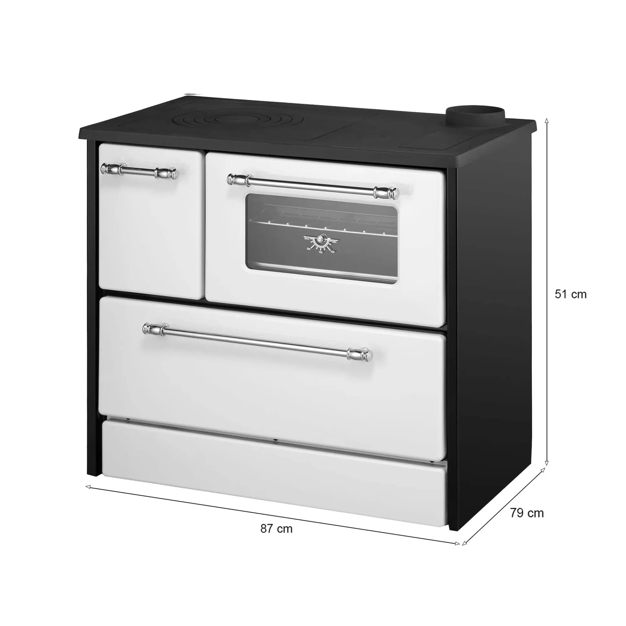 Cucina a legna Andalo, 87x51 h79 cm, Bianco e Nero<Dmora Best Sale