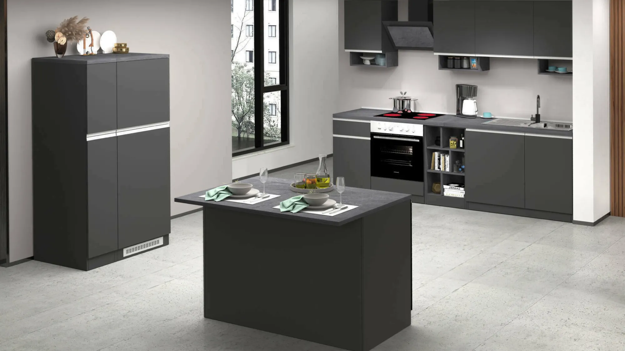 Cucina completa Arlo, 100% Made in Italy, Antracite e Ardesia<Dmora Cheap