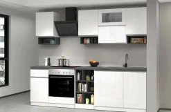 Cucina completa Attiko, 255x60h85 cm, Bianco lucido e Ardesia<Dmora Best Sale
