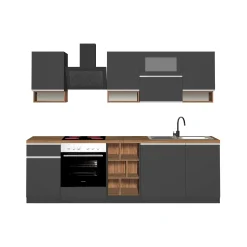 Cucina completa Attiko, 255x60h85 cm, Antracite e Rovere<Dmora Online