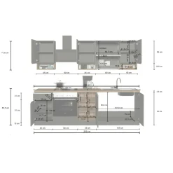 Cucina completa Attiko, 255x60h85 cm, Bianco lucido e Rovere<Dmora Cheap