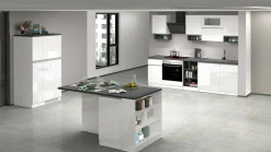 Cucina completa Attiko, 255x60h85 cm, Bianco lucido e Ardesia<Dmora Best Sale