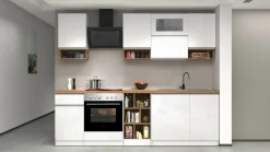 Cucina completa Attiko, 255x60h85 cm, Bianco lucido e Rovere<Dmora Cheap