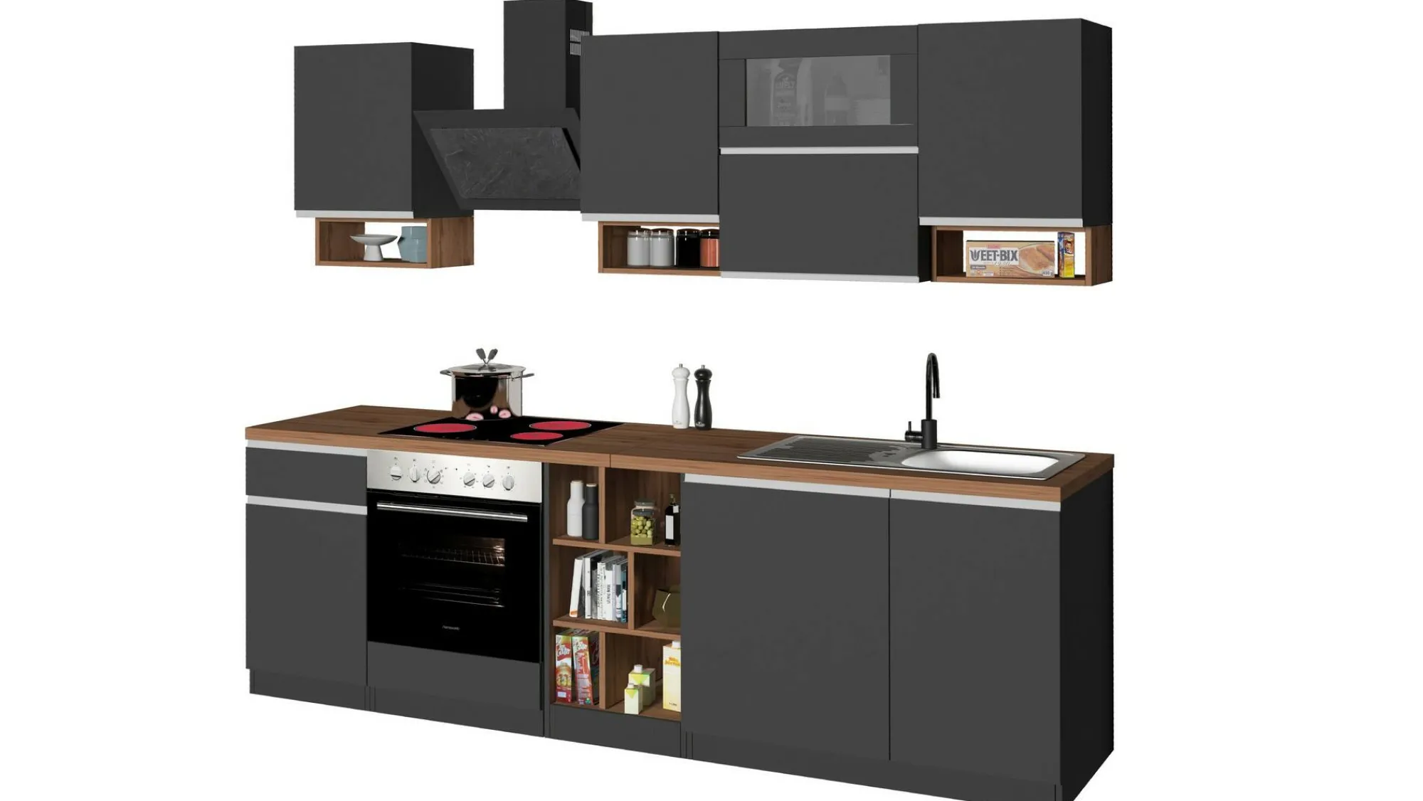 Cucina completa Attiko, 255x60h85 cm, Antracite e Rovere<Dmora Online