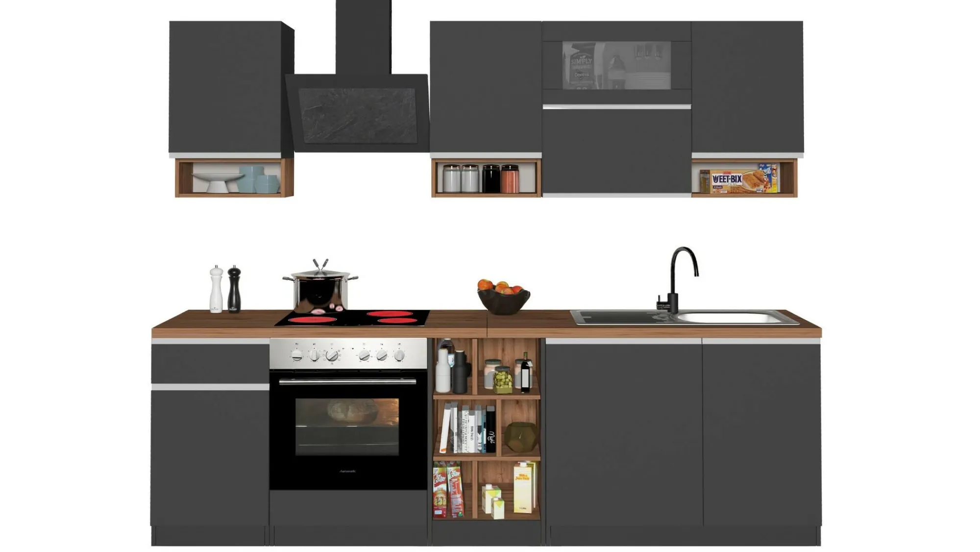 Cucina completa Attiko, 255x60h85 cm, Antracite e Rovere<Dmora Online