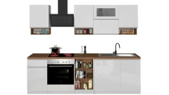 Cucina completa Attiko, 255x60h85 cm, Bianco lucido e Rovere<Dmora Cheap