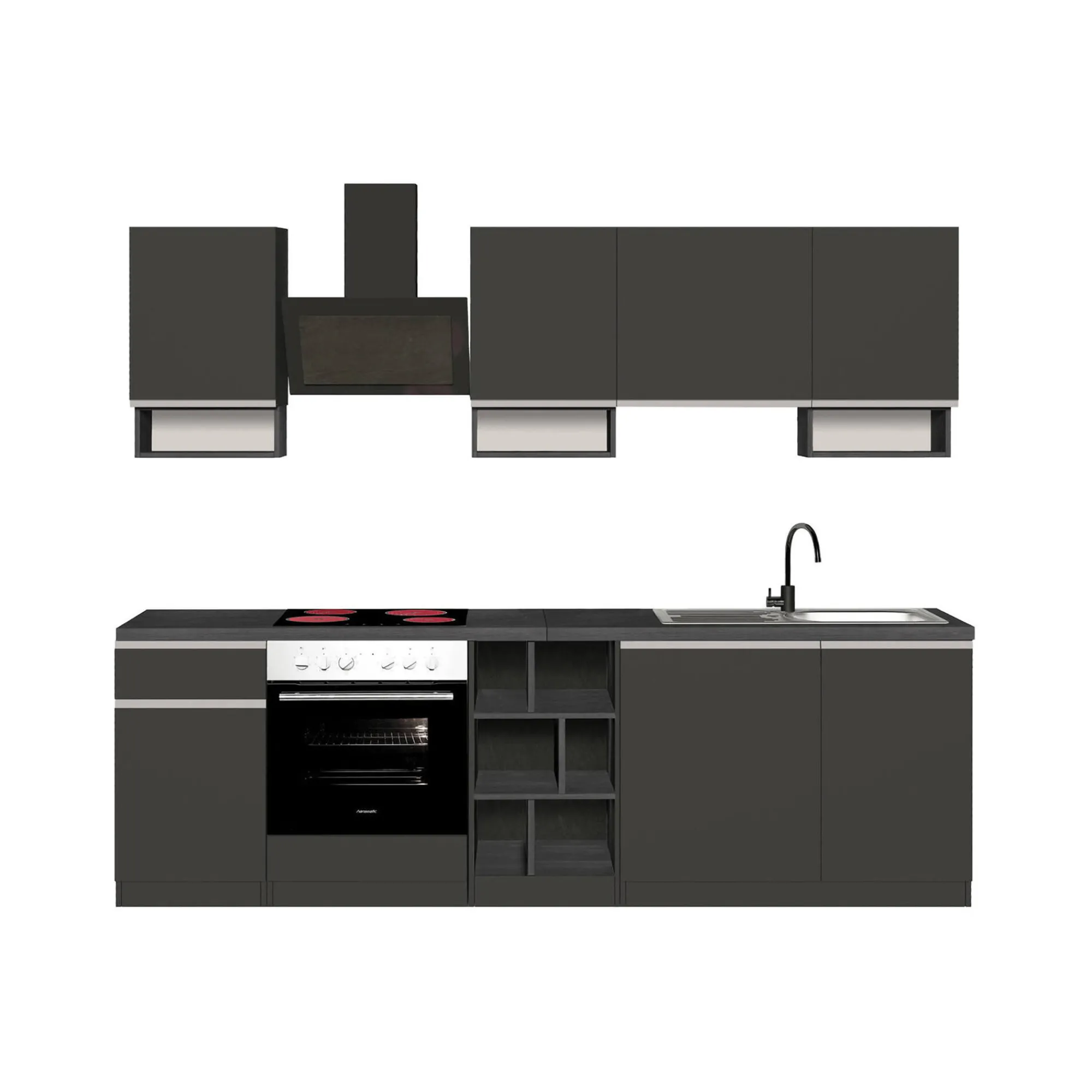 Cucina completa Attimis, 255x60h85 cm, Antracite e Ardesia<Dmora Sale