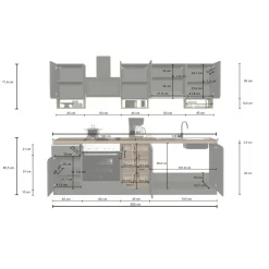 Cucina completa Attimis, 255x60h85 cm, Antracite e Ardesia<Dmora Sale