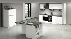 Cucina completa Attimis, 255x60h85 cm, Bianco lucido e Ardesia<Dmora Cheap