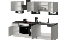 Cucina completa Attimis, 255x60h85 cm, Bianco lucido e Ardesia<Dmora Cheap