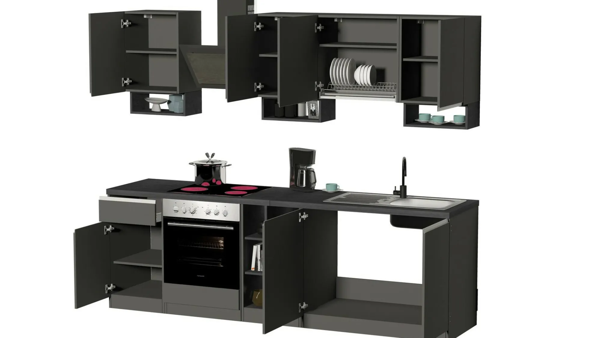 Cucina completa Attimis, 255x60h85 cm, Antracite e Ardesia<Dmora Sale