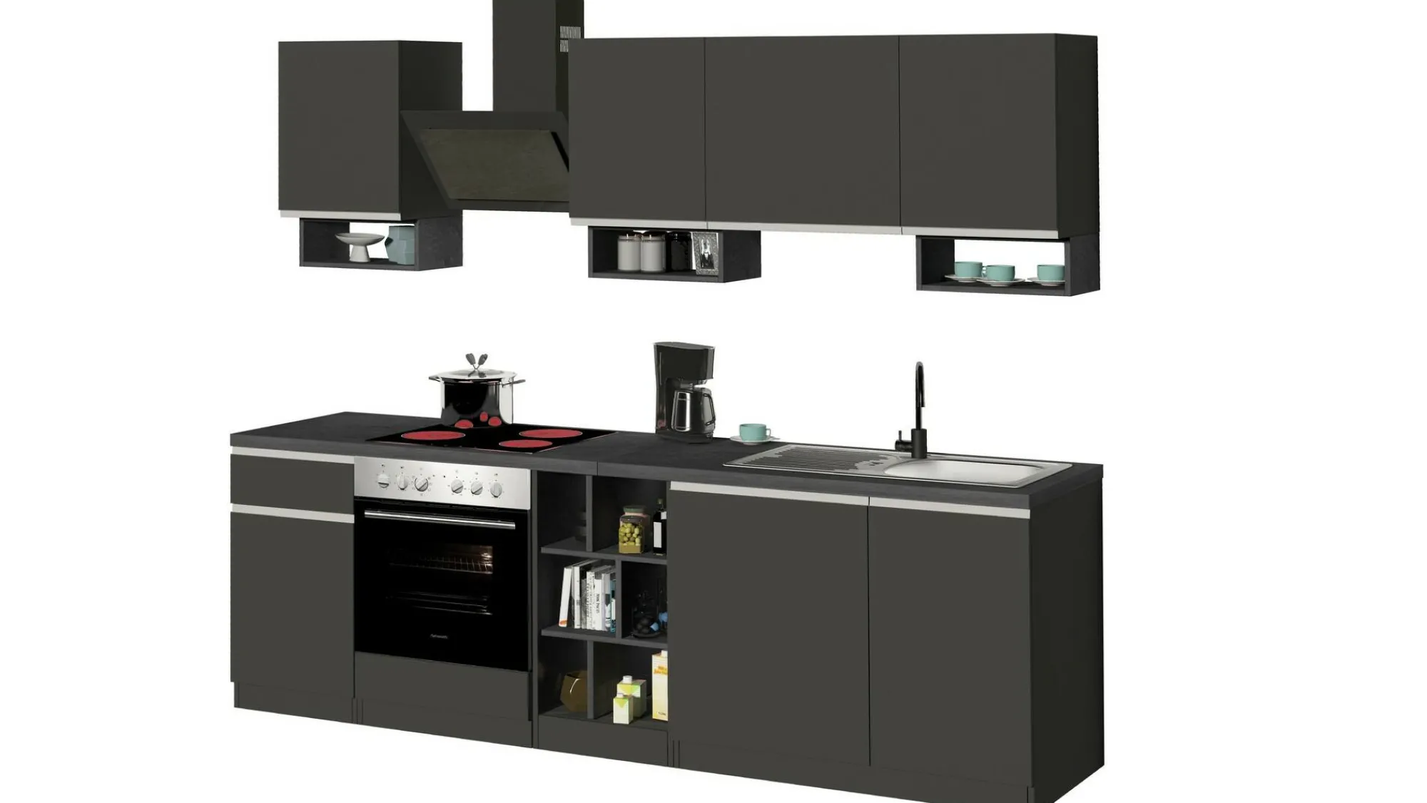 Cucina completa Attimis, 255x60h85 cm, Antracite e Ardesia<Dmora Sale