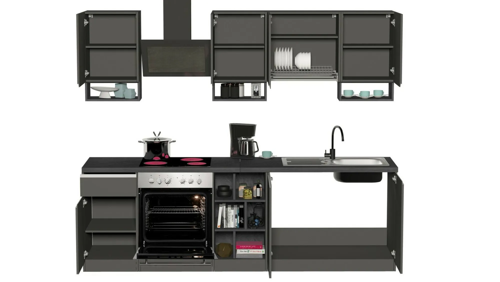 Cucina completa Attimis, 255x60h85 cm, Antracite e Ardesia<Dmora Sale