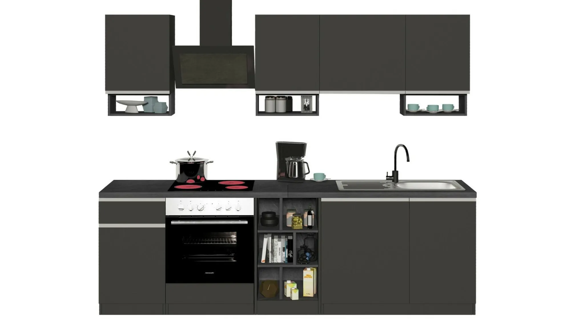 Cucina completa Attimis, 255x60h85 cm, Antracite e Ardesia<Dmora Sale