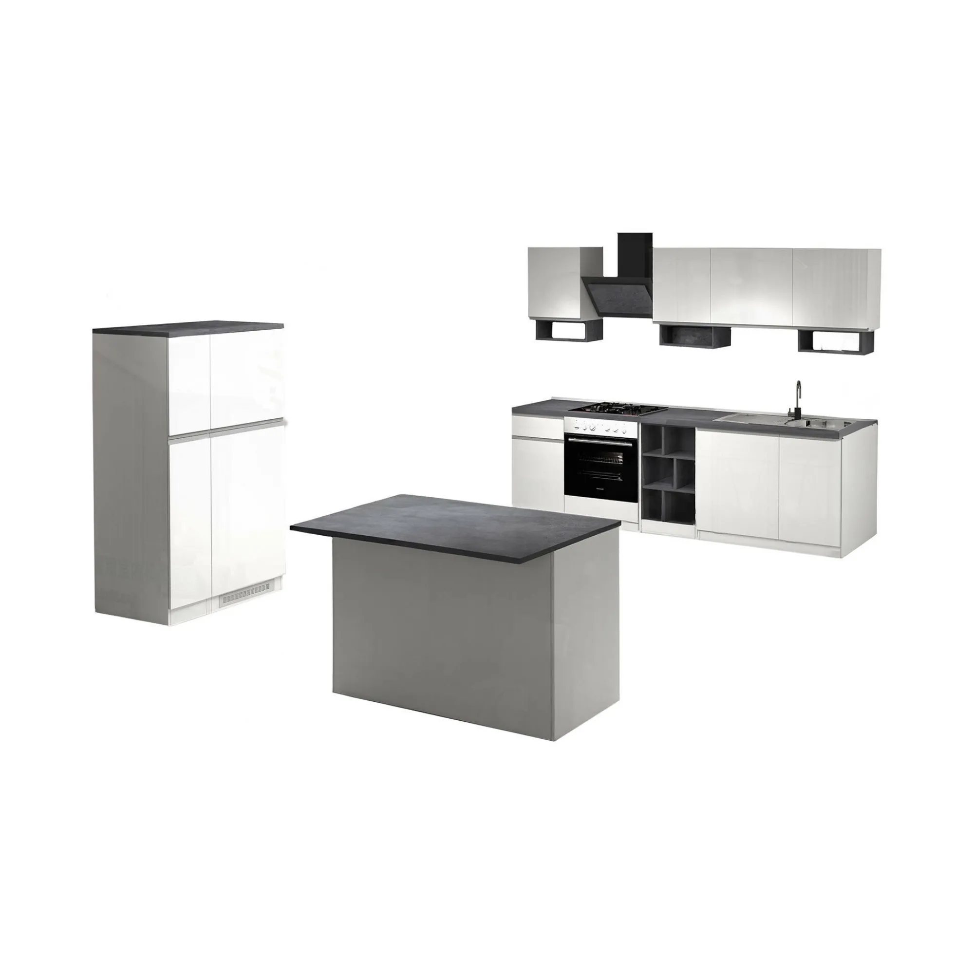 Cucina completa Balme, 100% Made in Italy, Bianco lucido e Ardesia<Dmora Sale